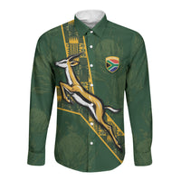 Custom Rugby South Africa Long Sleeve Button Shirt Go Bokke With Protea Pattern