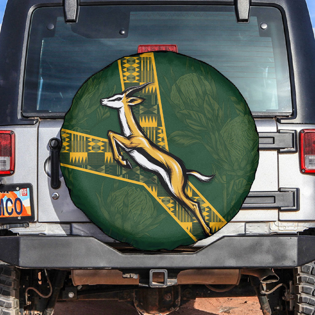Rugby South Africa Spare Tire Cover Go Bokke With Protea Pattern