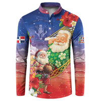 Dominican Republic Christmas Button Sweatshirt Santa Relaxing On The Beach - Wonder Print Shop