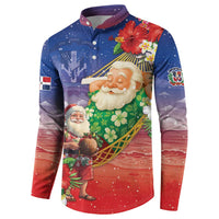 Dominican Republic Christmas Button Sweatshirt Santa Relaxing On The Beach - Wonder Print Shop