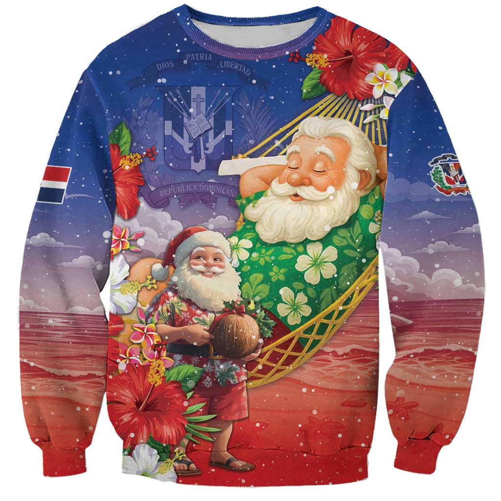 Dominican Republic Christmas Sweatshirt Santa Relaxing On The Beach - Wonder Print Shop