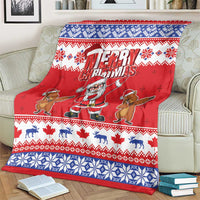 Red Christmas throw blanket over armchair, Merry Christmas Santa and groundhogs