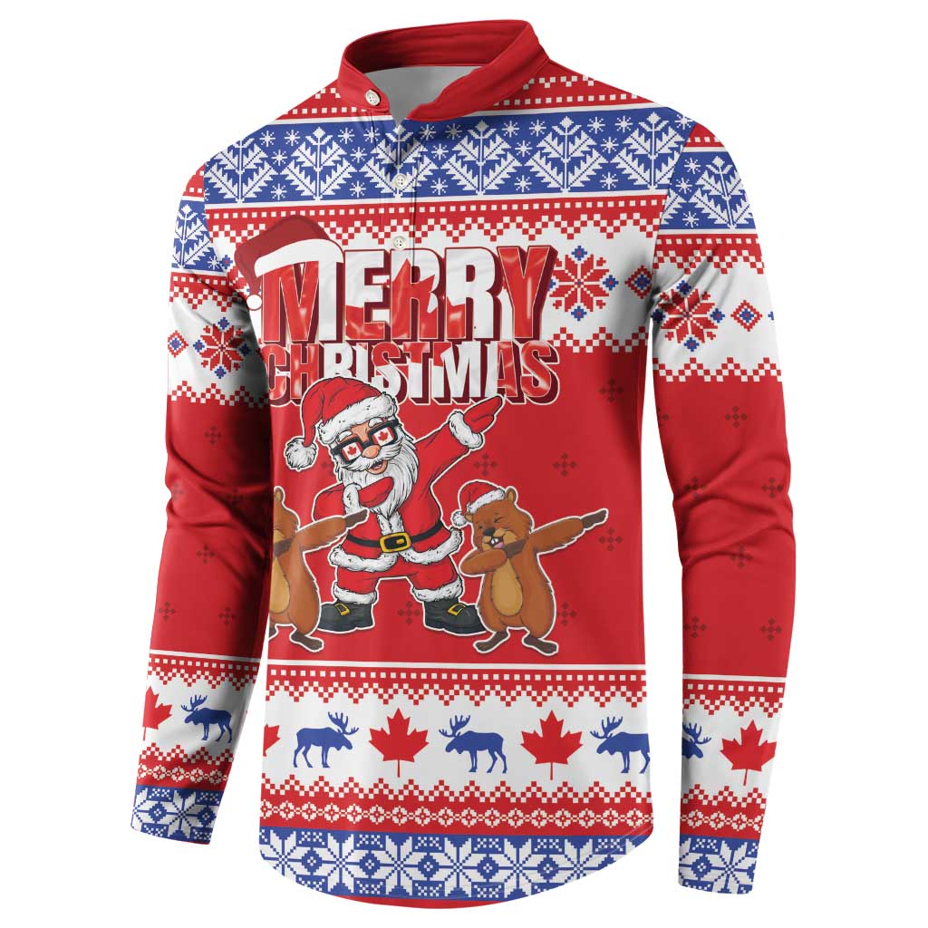 Red button-front sweatshirt with 'Merry Christmas' and Santa dabbing holiday artwork