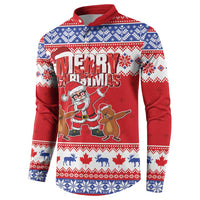 Red button-front sweatshirt with 'Merry Christmas' and Santa dabbing holiday artwork