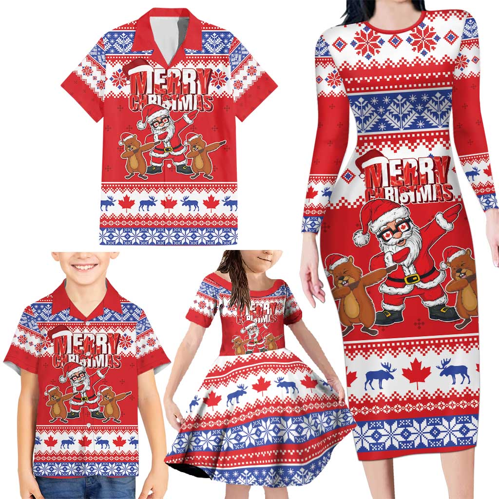 Canada Christmas Family Matching Long Sleeve Bodycon Dress and Hawaiian Shirt Dabbing Santa Groundhog Funny Style LT05 - Wonder Print Shop