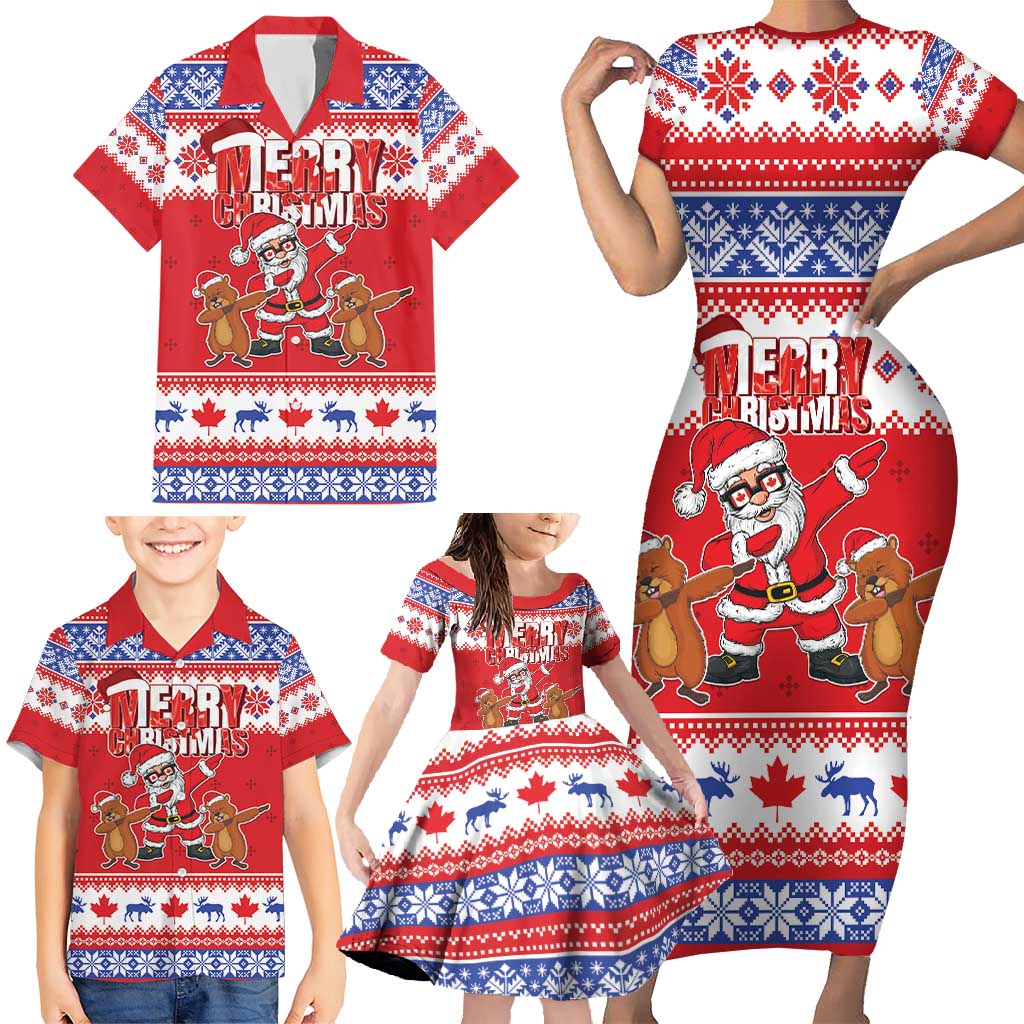 Canada Christmas Family Matching Short Sleeve Bodycon Dress and Hawaiian Shirt Dabbing Santa Groundhog Funny Style LT05 - Wonder Print Shop