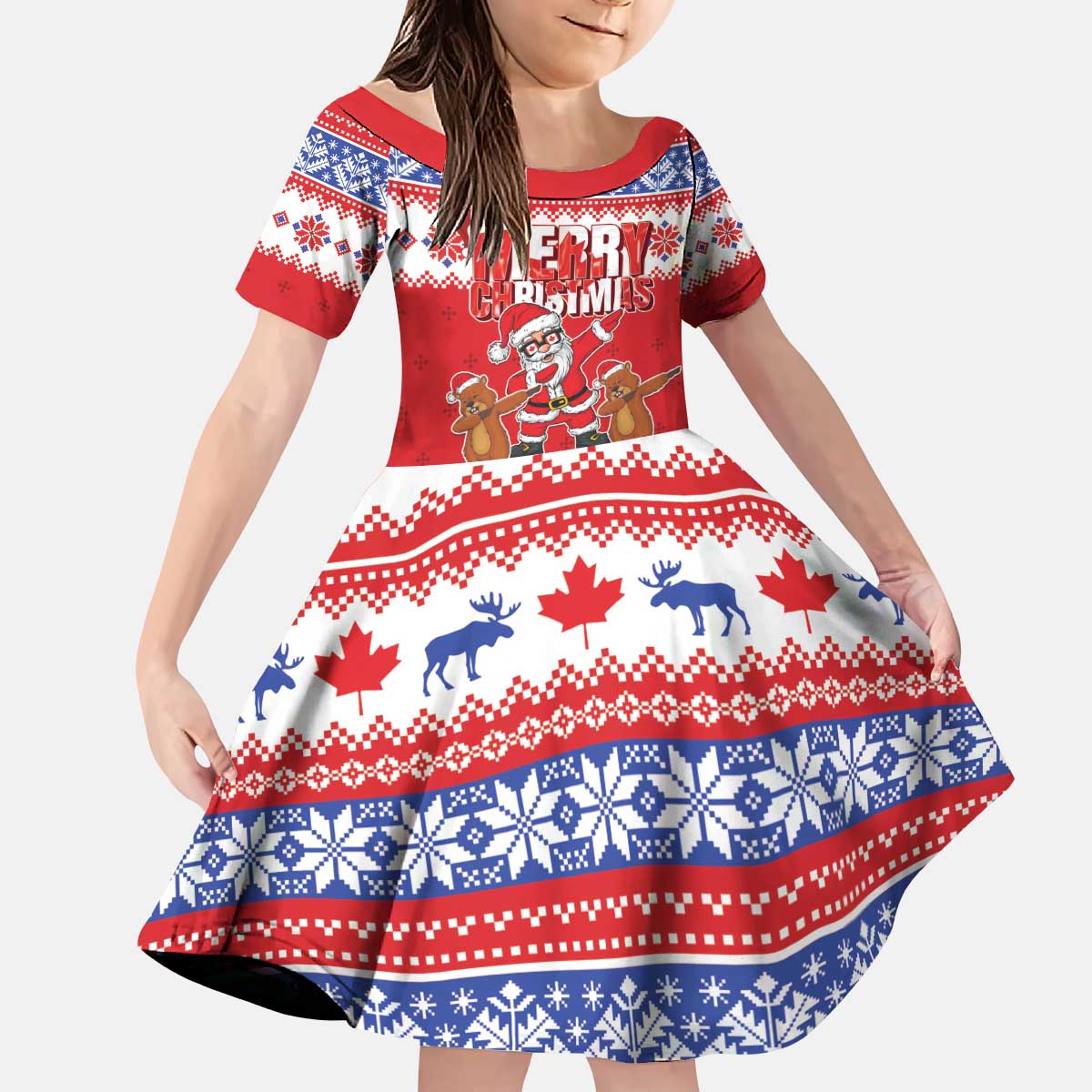 Canada Christmas Kid Short Sleeve Dress Dabbing Santa Groundhog Funny Style LT05 - Wonder Print Shop