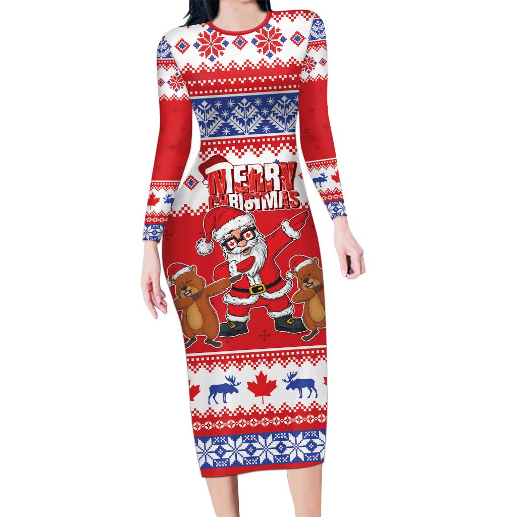 Canada Christmas Long Sleeve Bodycon Dress Dabbing Santa Groundhog Funny Style LT05 - Wonder Print Shop