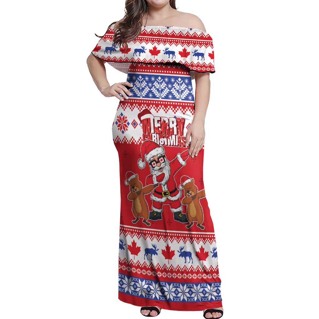 Canada Christmas Off Shoulder Maxi Dress Dabbing Santa Groundhog Funny Style LT05 - Wonder Print Shop