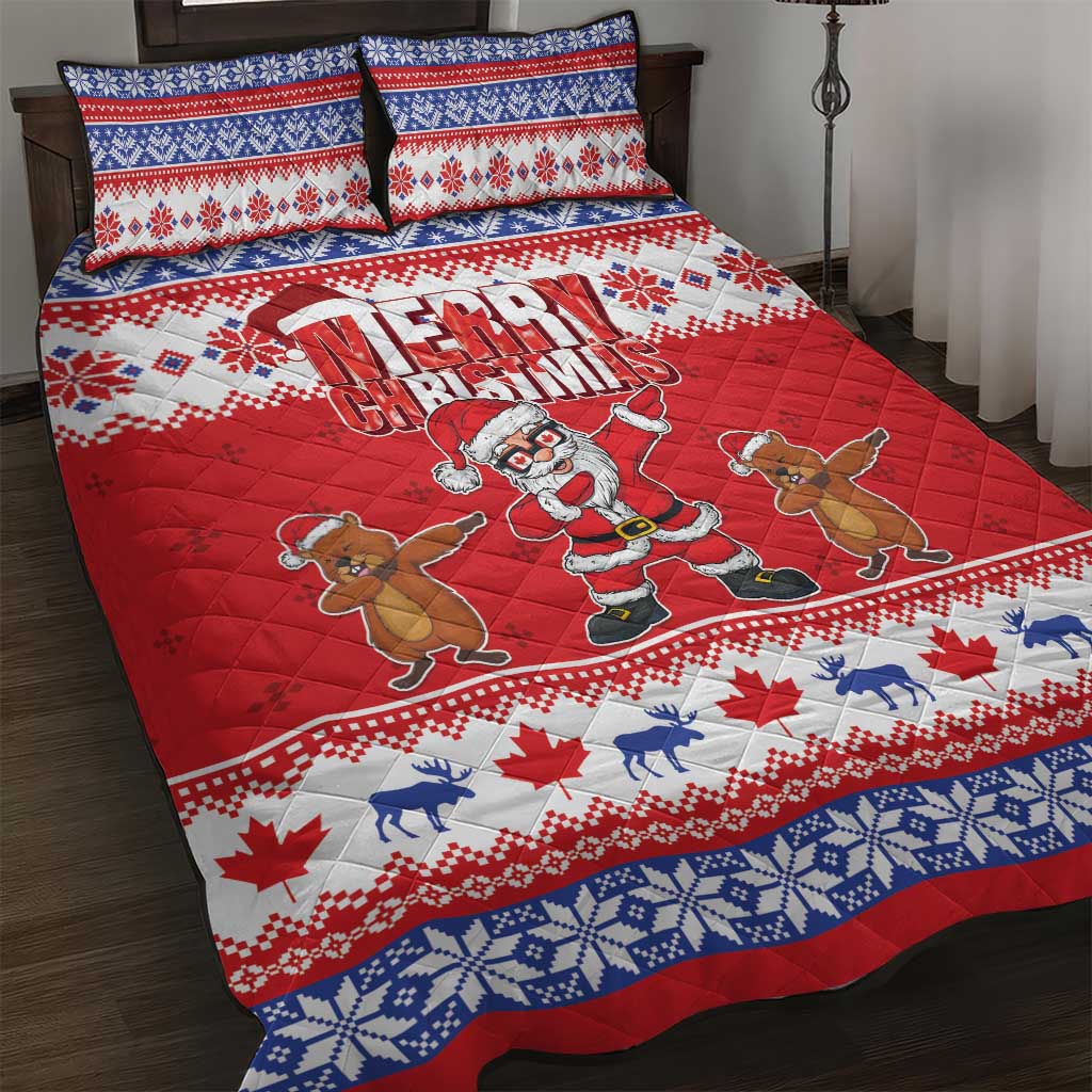 Canada Christmas Quilt Bed Set Dabbing Santa Groundhog Funny Style