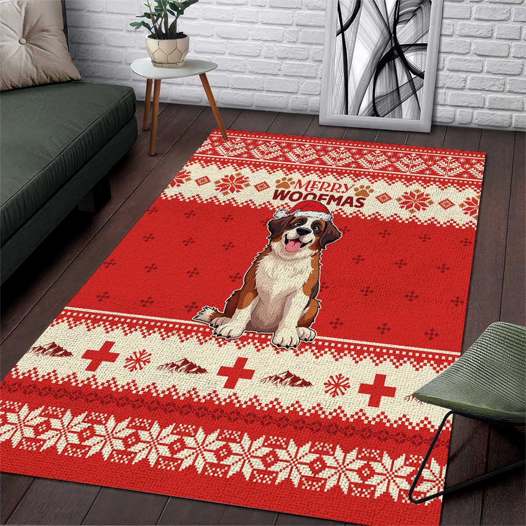 Switzerland Christmas Area Rug Cute Saint Bernard Merry Woofmas LT05 - Wonder Print Shop