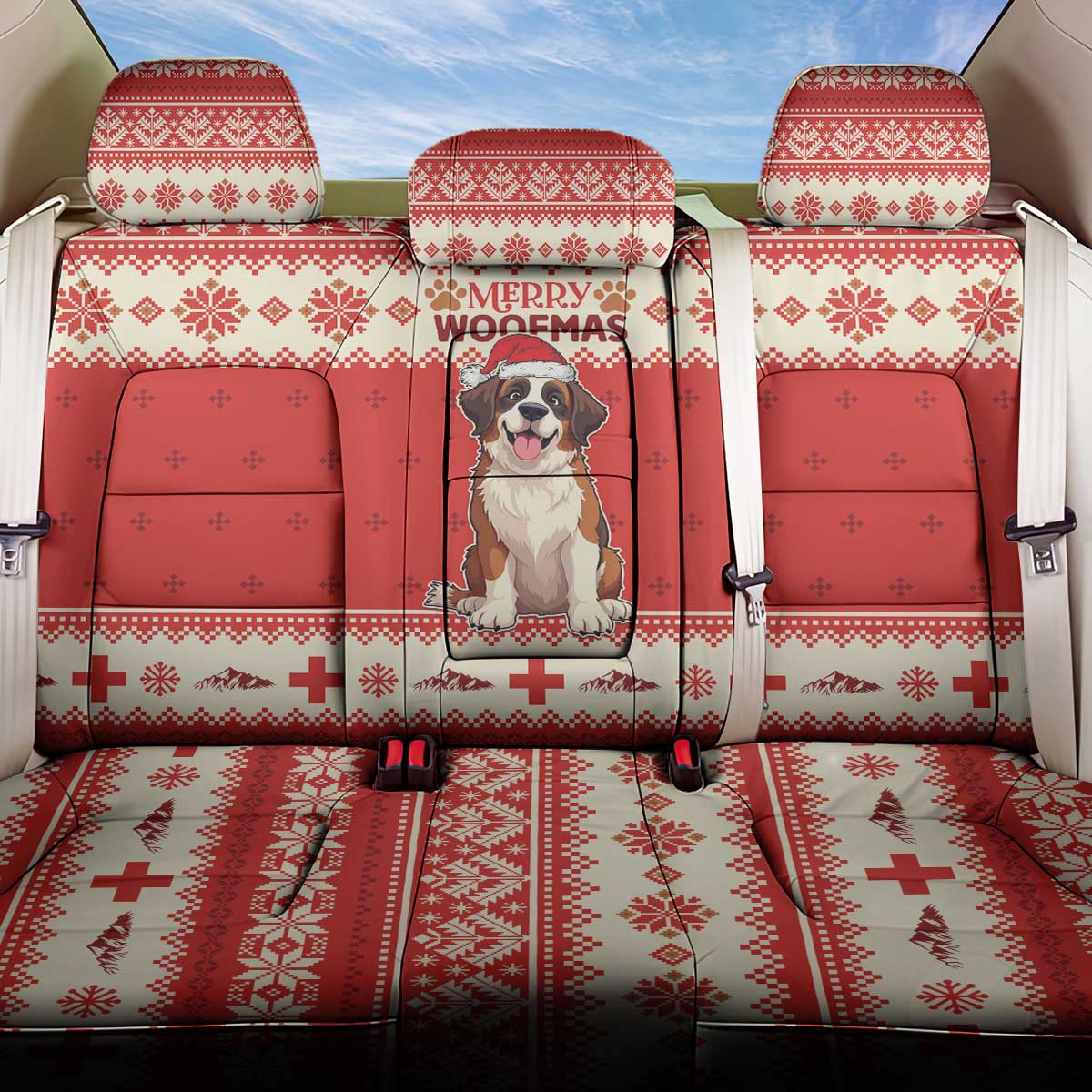 Switzerland Christmas Back Car Seat Cover Cute Saint Bernard Merry Woofmas LT05 - Wonder Print Shop