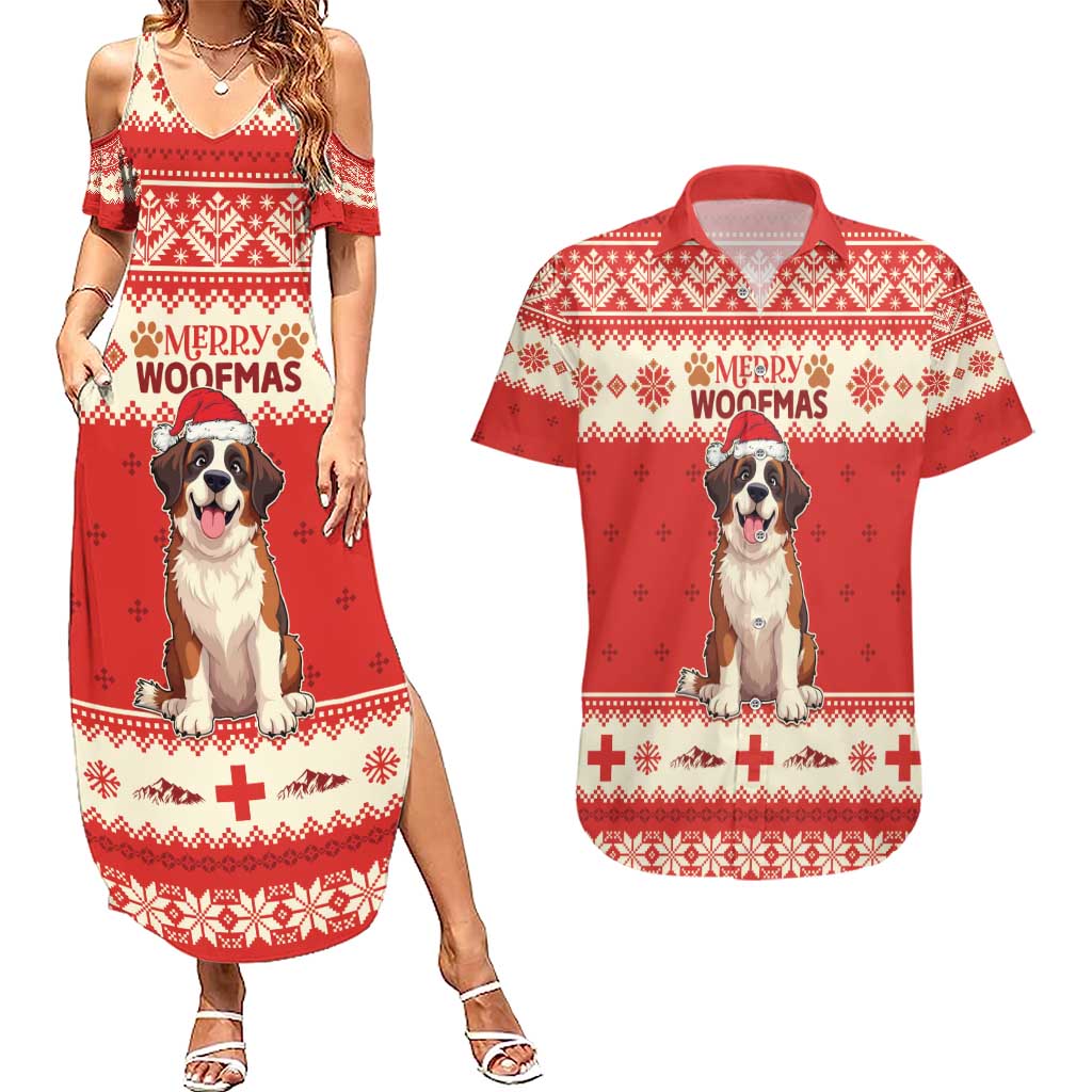 Switzerland Christmas Couples Matching Summer Maxi Dress and Hawaiian Shirt Cute Saint Bernard Merry Woofmas LT05 - Wonder Print Shop