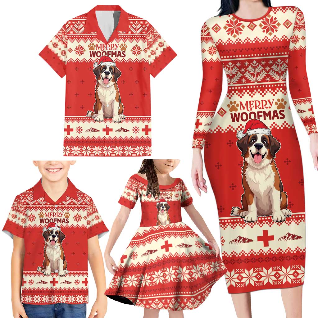 Switzerland Christmas Family Matching Long Sleeve Bodycon Dress and Hawaiian Shirt Cute Saint Bernard Merry Woofmas LT05 - Wonder Print Shop