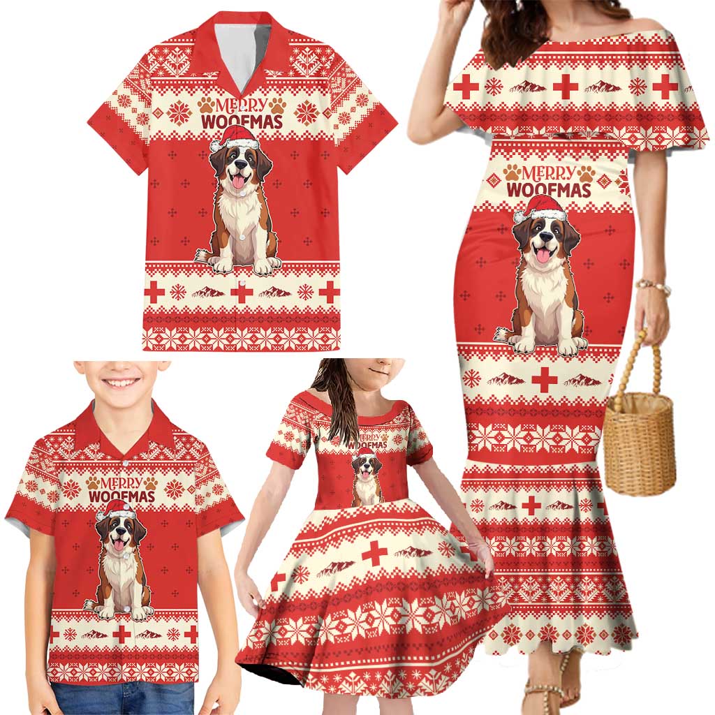 Switzerland Christmas Family Matching Mermaid Dress and Hawaiian Shirt Cute Saint Bernard Merry Woofmas LT05 - Wonder Print Shop