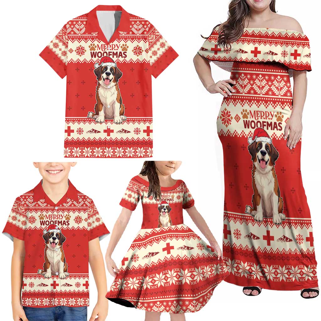 Switzerland Christmas Family Matching Off Shoulder Maxi Dress and Hawaiian Shirt Cute Saint Bernard Merry Woofmas LT05 - Wonder Print Shop