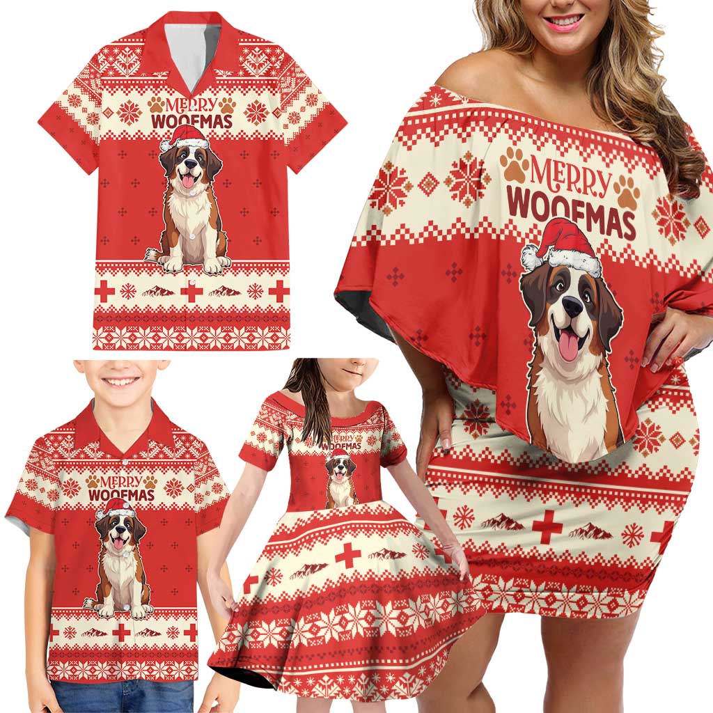 Switzerland Christmas Family Matching Off Shoulder Short Dress and Hawaiian Shirt Cute Saint Bernard Merry Woofmas LT05 - Wonder Print Shop