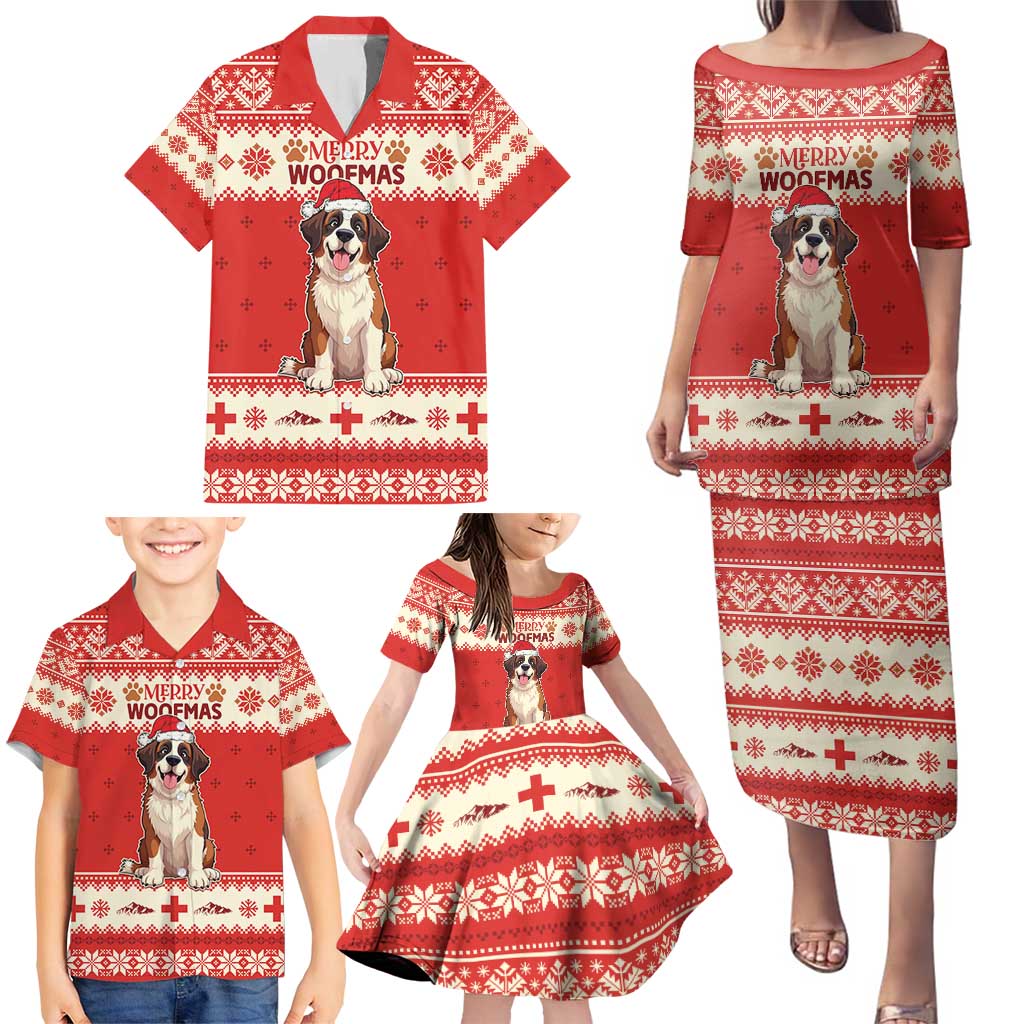 Switzerland Christmas Family Matching Puletasi and Hawaiian Shirt Cute Saint Bernard Merry Woofmas LT05 - Wonder Print Shop