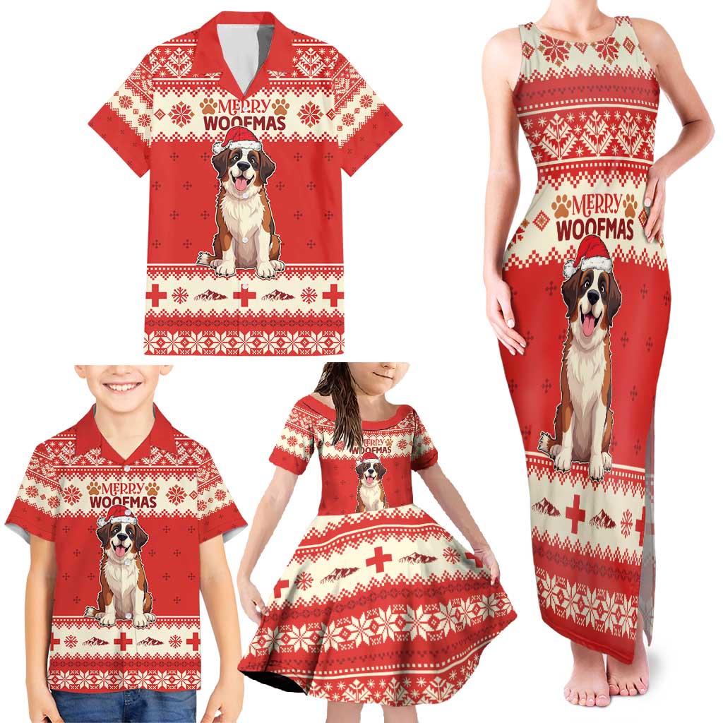 Switzerland Christmas Family Matching Tank Maxi Dress and Hawaiian Shirt Cute Saint Bernard Merry Woofmas LT05 - Wonder Print Shop