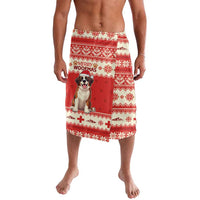 Red and white sarong skirt with Saint Bernard dog graphic and Merry Woofmas text