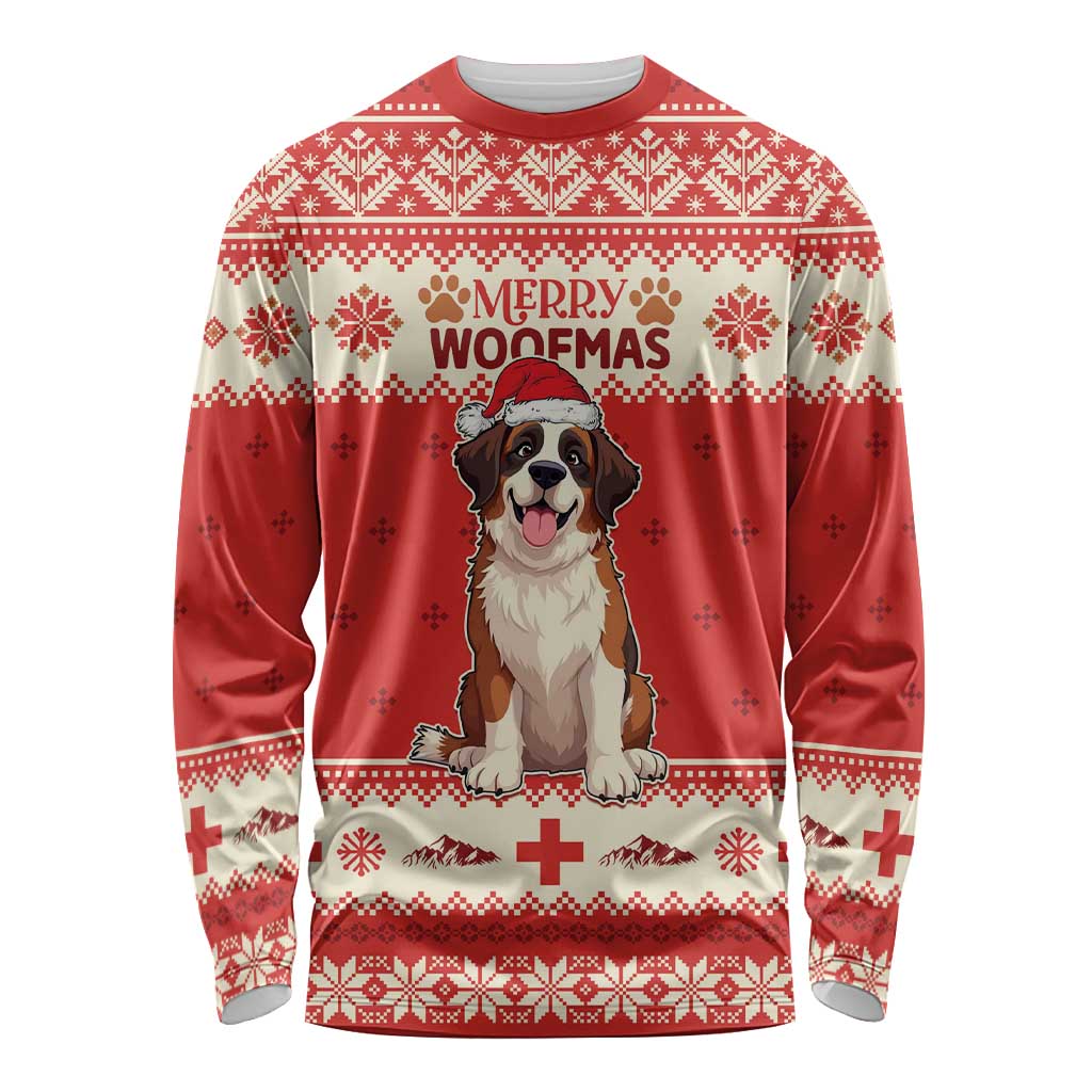 Switzerland Christmas Long Sleeve Shirt Cute Saint Bernard Merry Woofmas LT05 - Wonder Print Shop