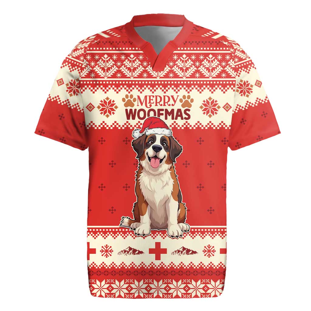 Switzerland Christmas Rugby Jersey Cute Saint Bernard Merry Woofmas LT05 - Wonder Print Shop