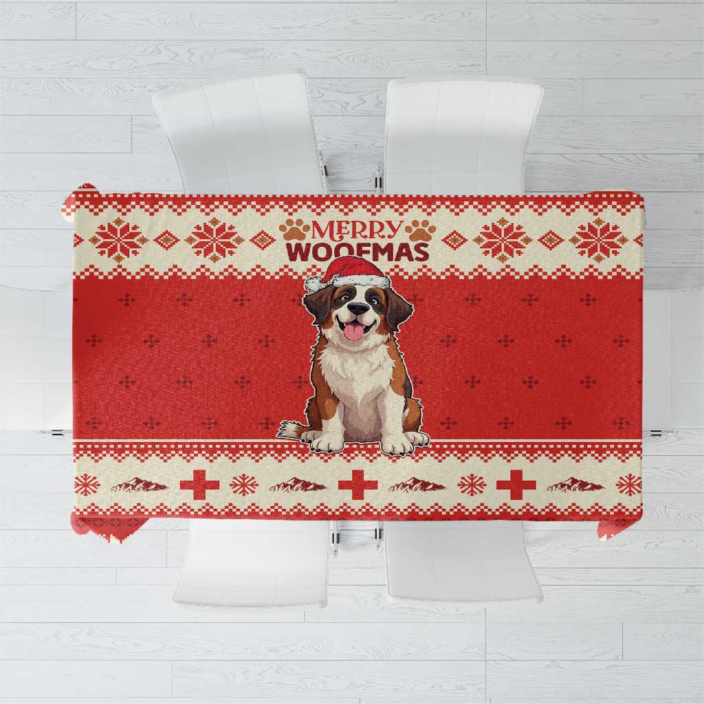 Switzerland Christmas Tablecloth Cute Saint Bernard Merry Woofmas