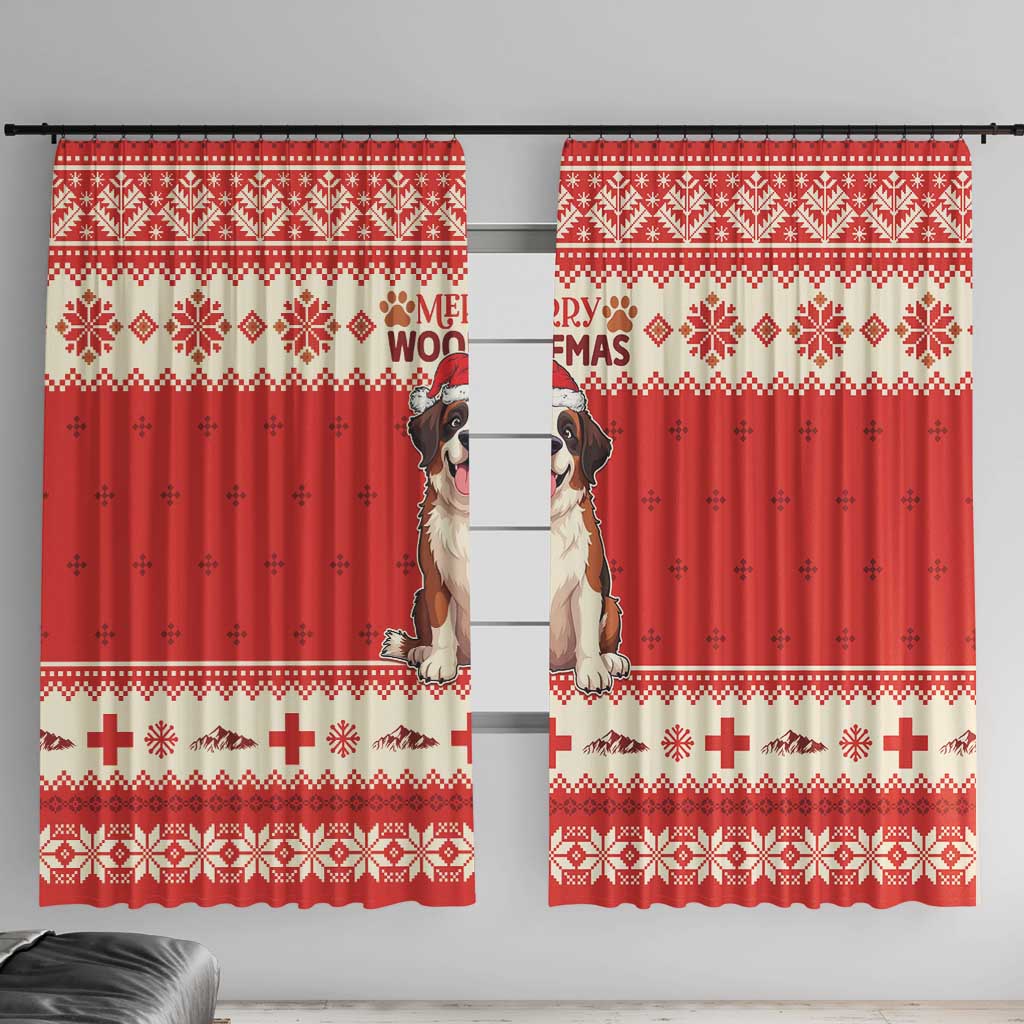 Switzerland Christmas Window Curtain Cute Saint Bernard Merry Woofmas