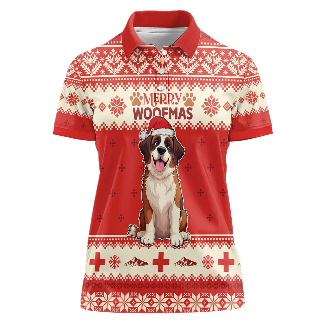 Switzerland Christmas Women Polo Shirt Cute Saint Bernard Merry Woofmas