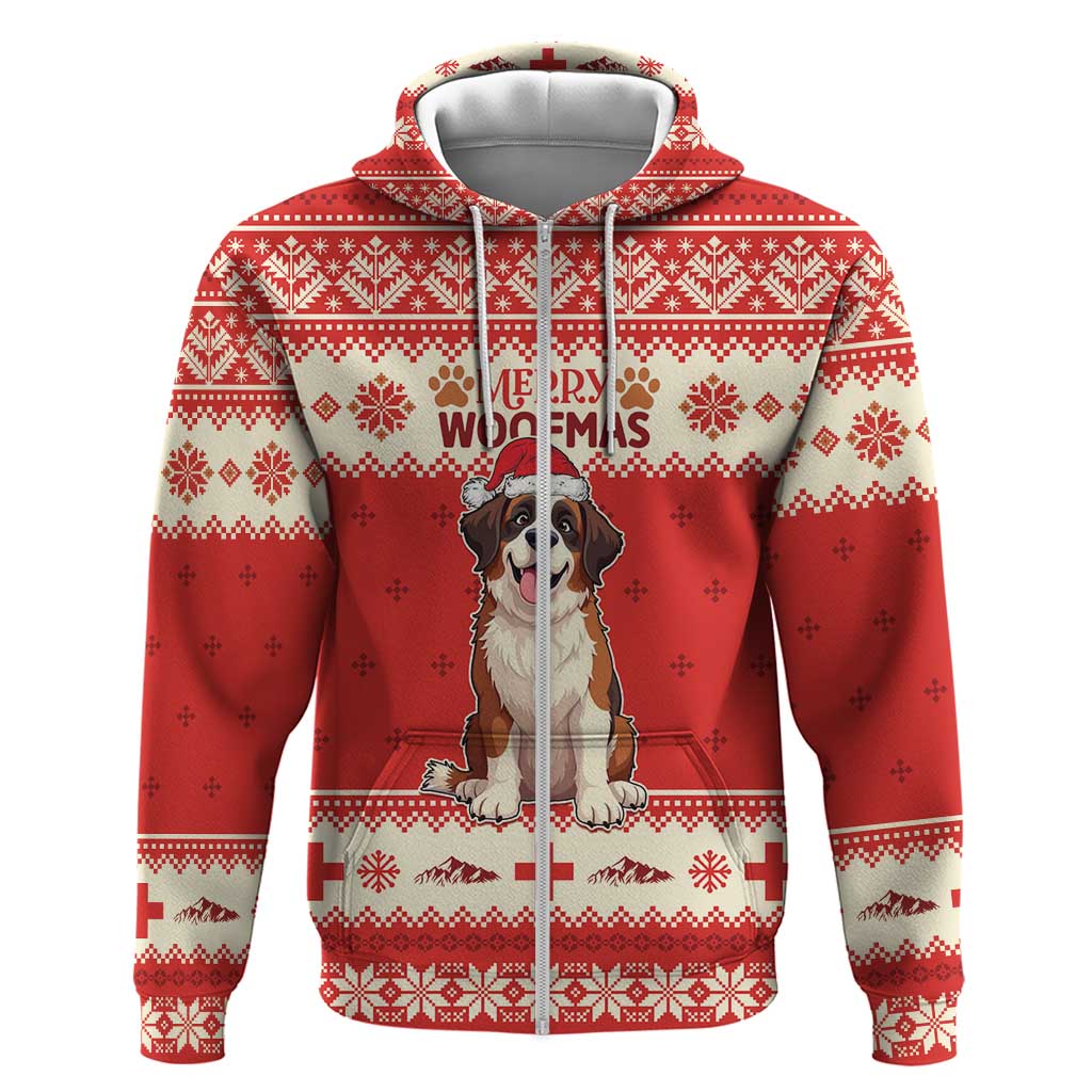 Switzerland Christmas Zip Hoodie Cute Saint Bernard Merry Woofmas