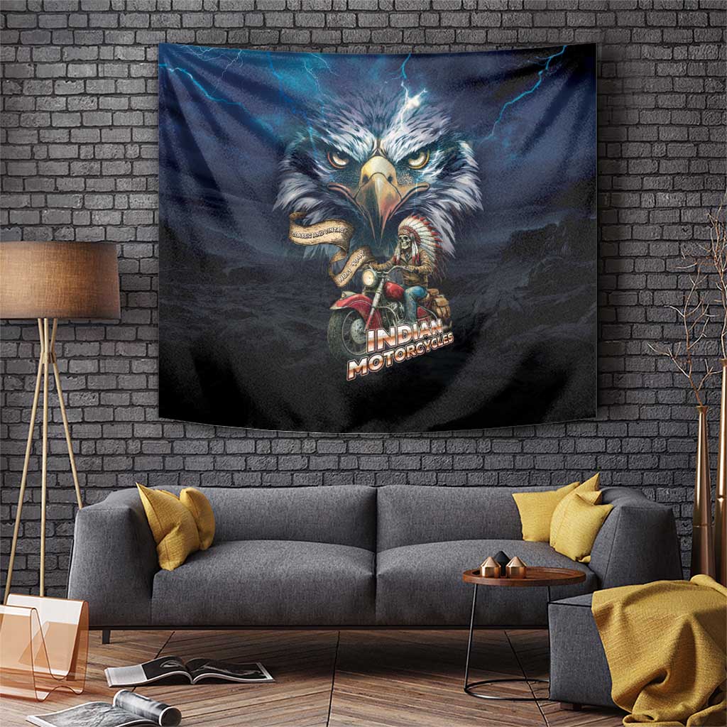 American Indian Legendary Motorcycle Tapestry Native American Retro Rider - Wonder Print Shop