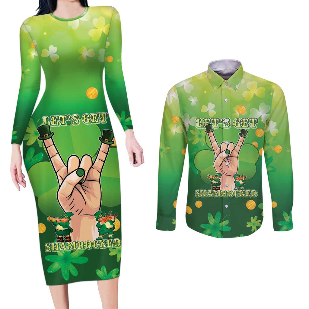 St Patrick's Day Couples Matching Long Sleeve Bodycon Dress and Long Sleeve Button Shirt Ready To Shamrock