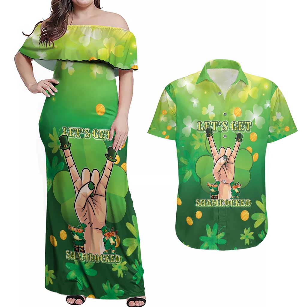 St Patrick's Day Couples Matching Off Shoulder Maxi Dress and Hawaiian Shirt Ready To Shamrock