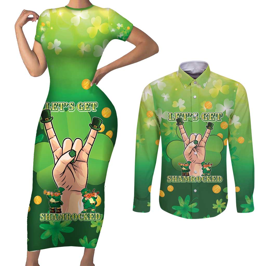 St Patrick's Day Couples Matching Short Sleeve Bodycon Dress and Long Sleeve Button Shirt Ready To Shamrock