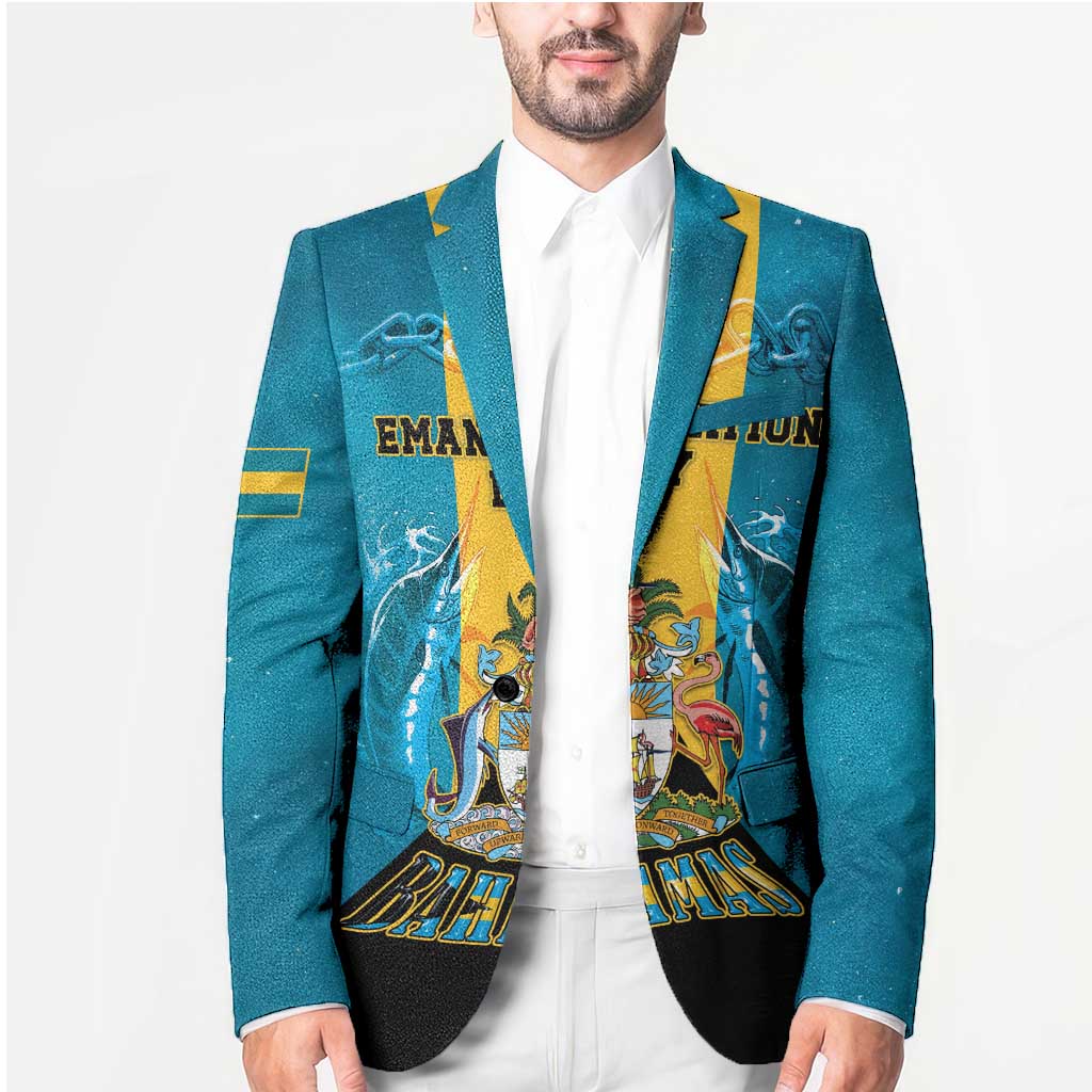 Personalized Bahamas Emancipation Day Blazer Blue Marlin With Coat Of Arms - Wonder Print Shop