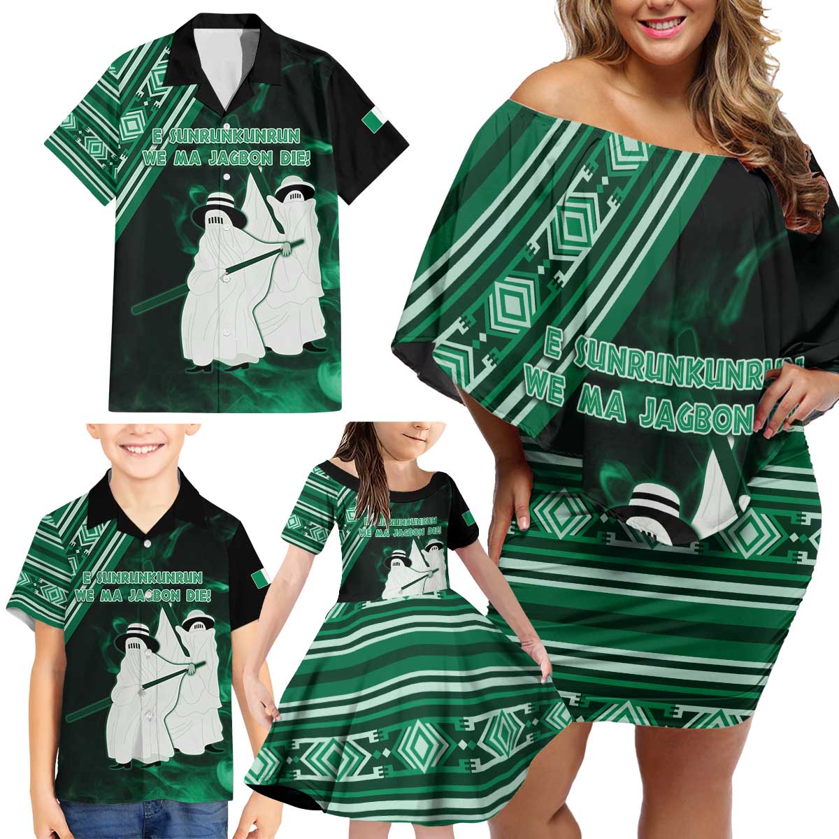 Nigeria Yoruba Festival Family Matching Off Shoulder Short Dress and Hawaiian Shirt Eko Spirit Eyo Masquerade LT05 - Wonder Print Shop