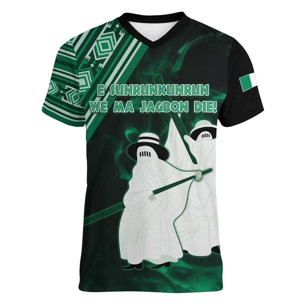 Nigeria Yoruba Festival Women V-Neck T-Shirt Eko Spirit Eyo Masquerade LT05 - Wonder Print Shop