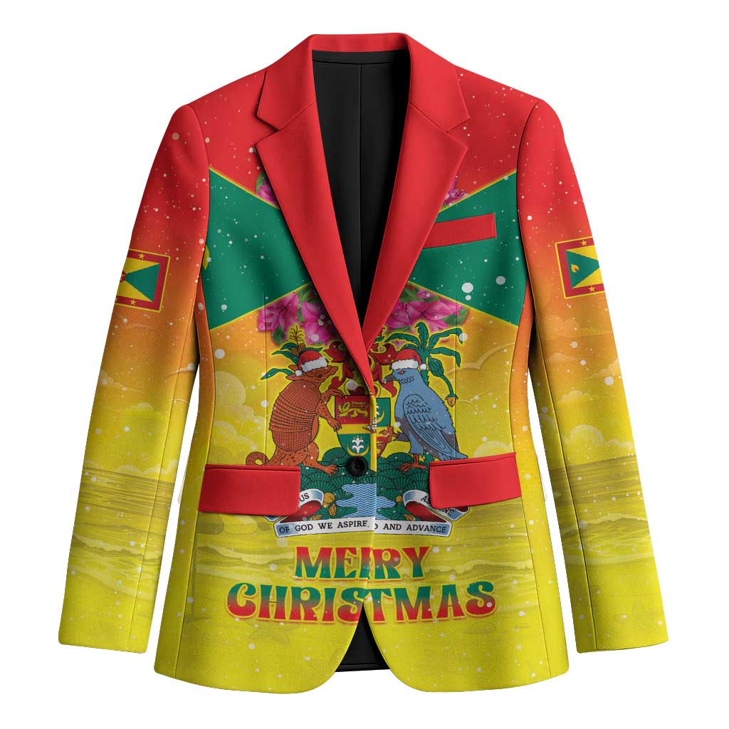 Personalized Grenada Christmas Blazer Coat Of Arms Bougainvillea Wreath - Wonder Print Shop