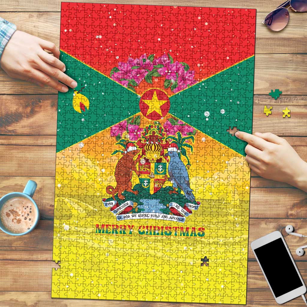 Grenada Christmas Puzzle Coat Of Arms Bougainvillea Wreath - Wonder Print Shop