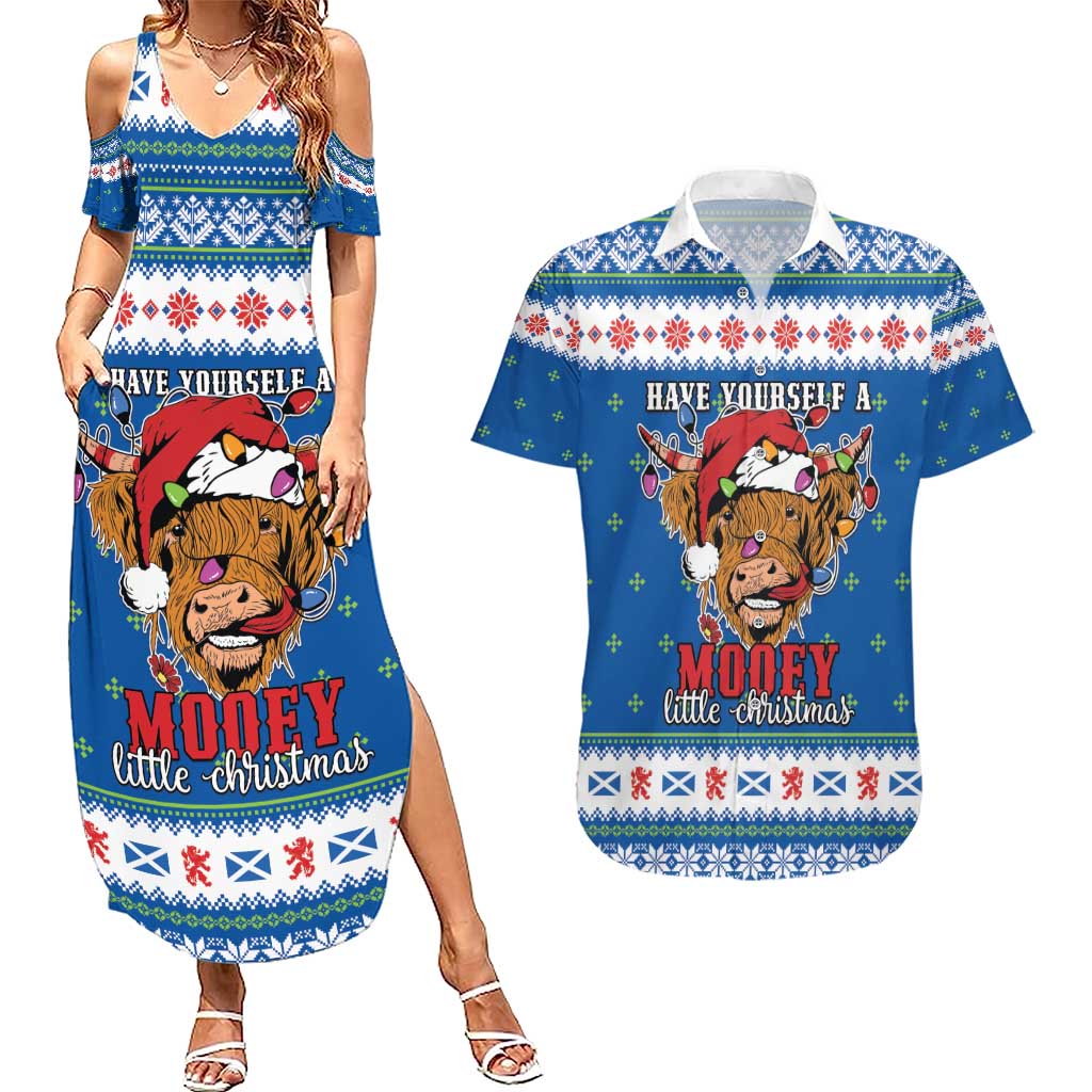 Scotland Christmas Couples Matching Summer Maxi Dress and Hawaiian Shirt Mooey Xmas Highland Cow LT05 - Wonder Print Shop