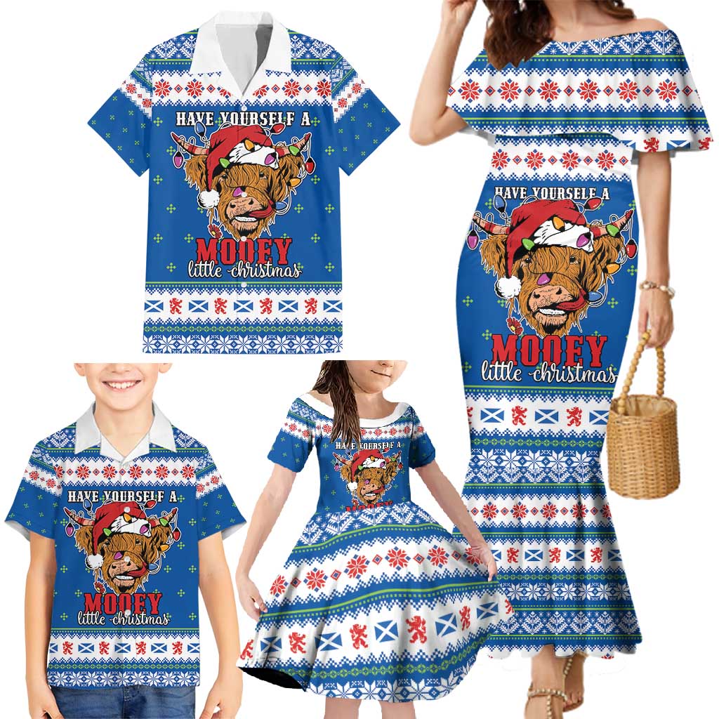 Scotland Christmas Family Matching Mermaid Dress and Hawaiian Shirt Mooey Xmas Highland Cow LT05 - Wonder Print Shop