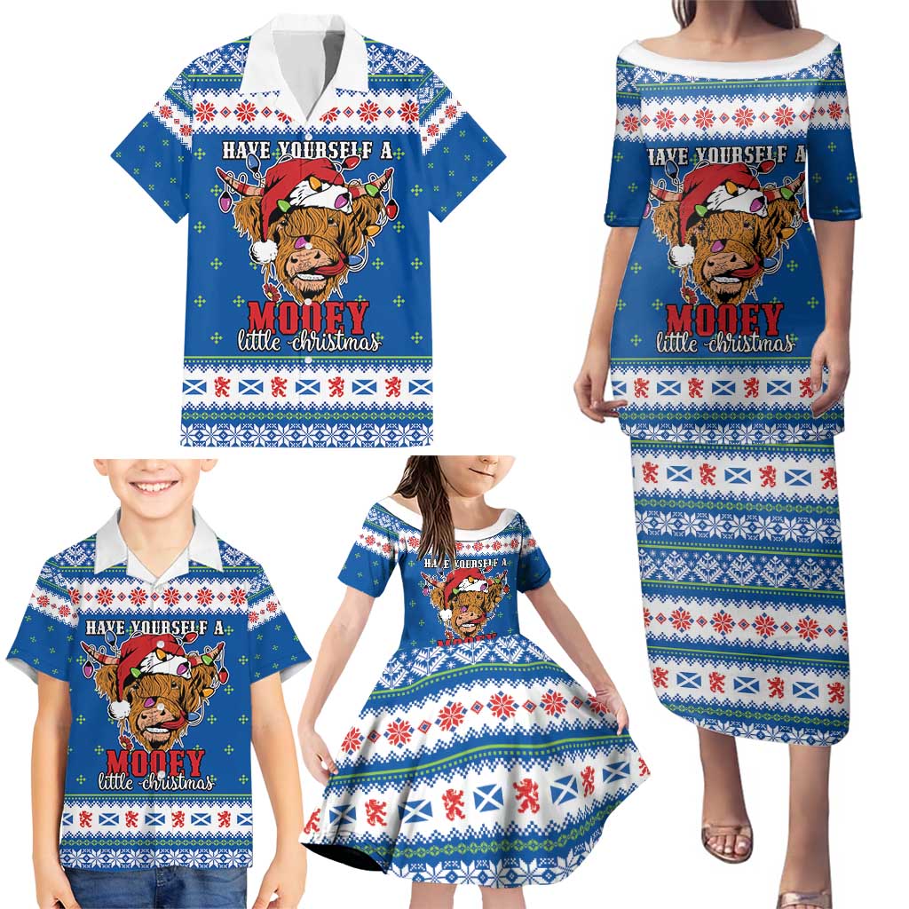 Scotland Christmas Family Matching Puletasi and Hawaiian Shirt Mooey Xmas Highland Cow LT05 - Wonder Print Shop