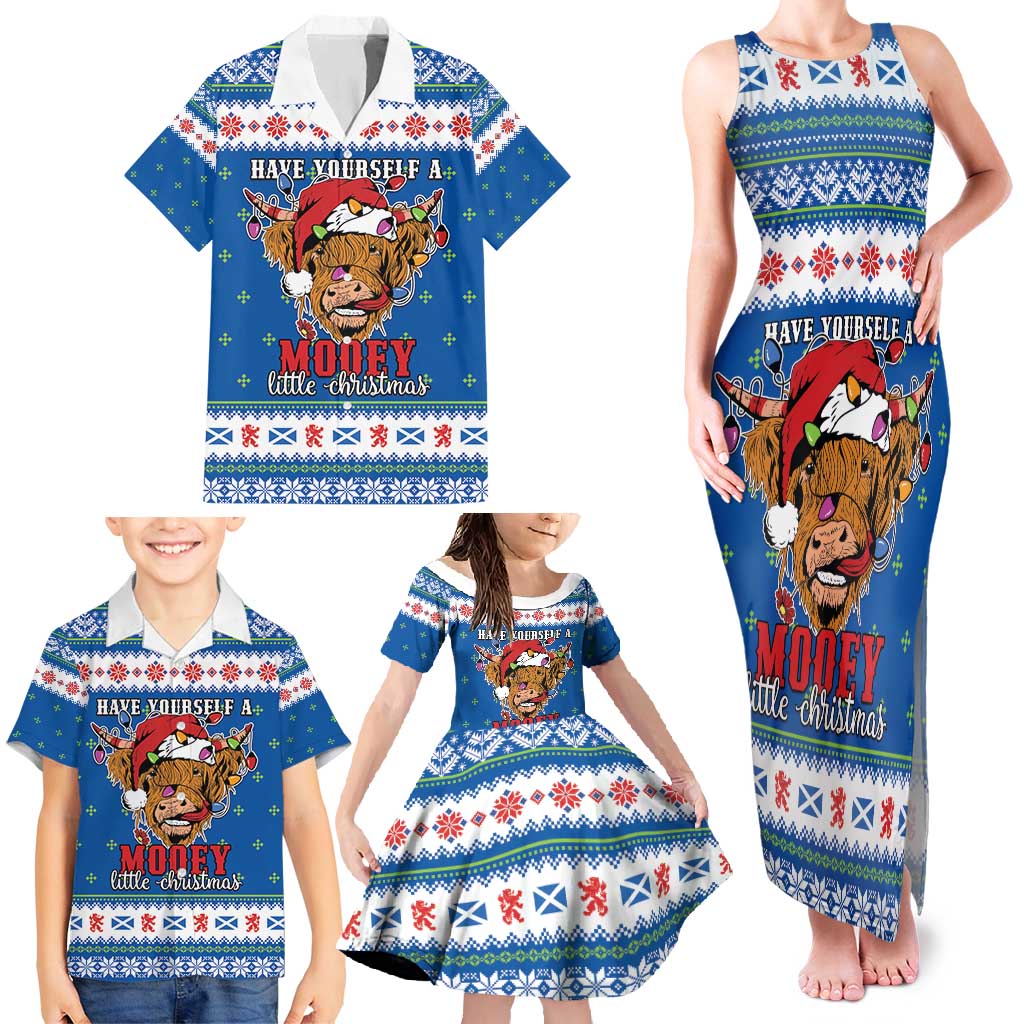 Scotland Christmas Family Matching Tank Maxi Dress and Hawaiian Shirt Mooey Xmas Highland Cow LT05 - Wonder Print Shop