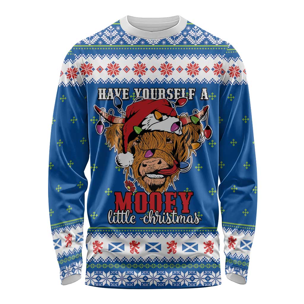 Scotland Christmas Long Sleeve Shirt Mooey Xmas Highland Cow LT05 - Wonder Print Shop