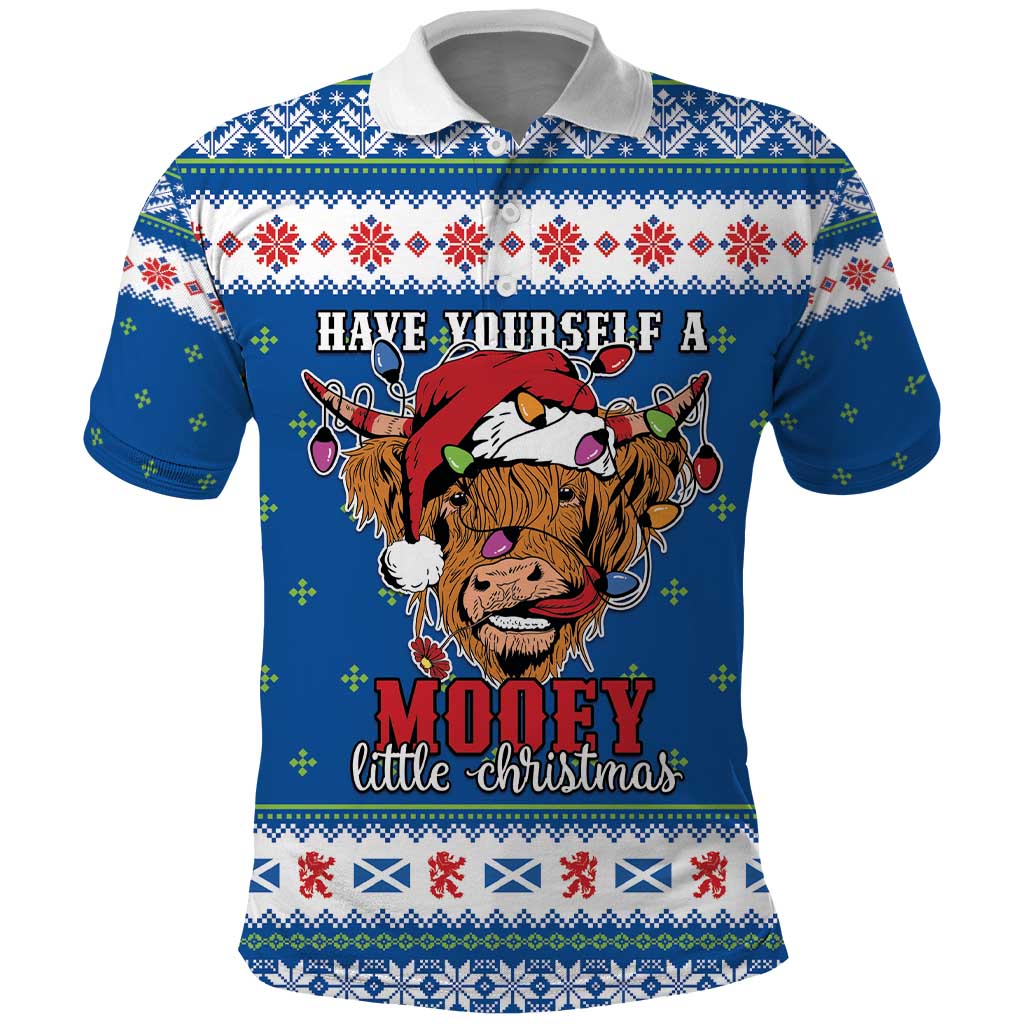 Scotland Christmas Polo Shirt Mooey Xmas Highland Cow LT05 - Wonder Print Shop