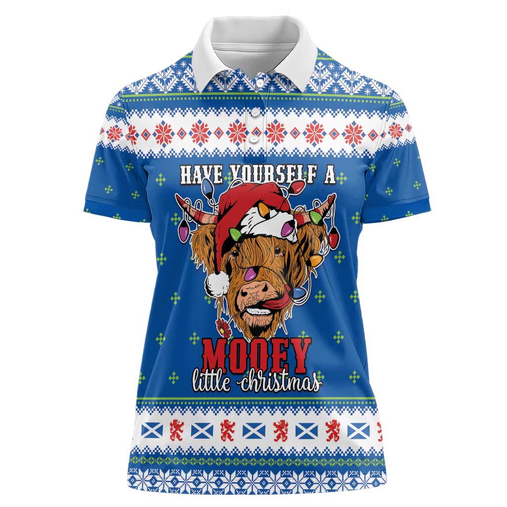 Scotland Christmas Women Polo Shirt Mooey Xmas Highland Cow