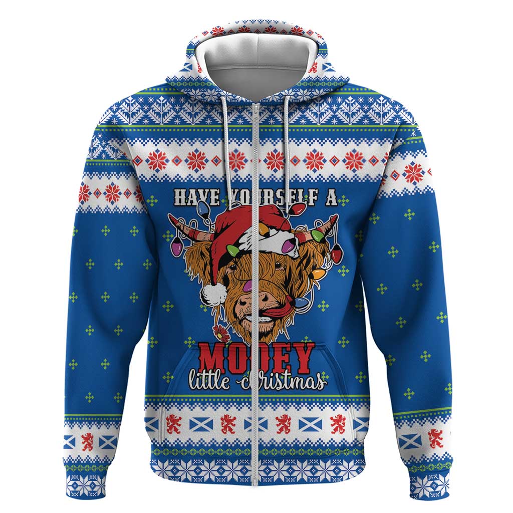 Scotland Christmas Zip Hoodie Mooey Xmas Highland Cow