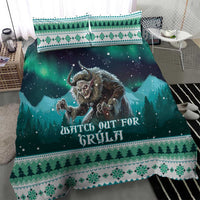 Green Christmas bedding set with Icelandic Gryla folklore print