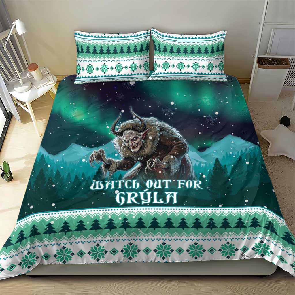 Iceland Christmas bedding set with Gryla print and Nordic border