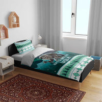 Green Christmas bedding set with Gryla folklore print on duvet and matching pillowcase